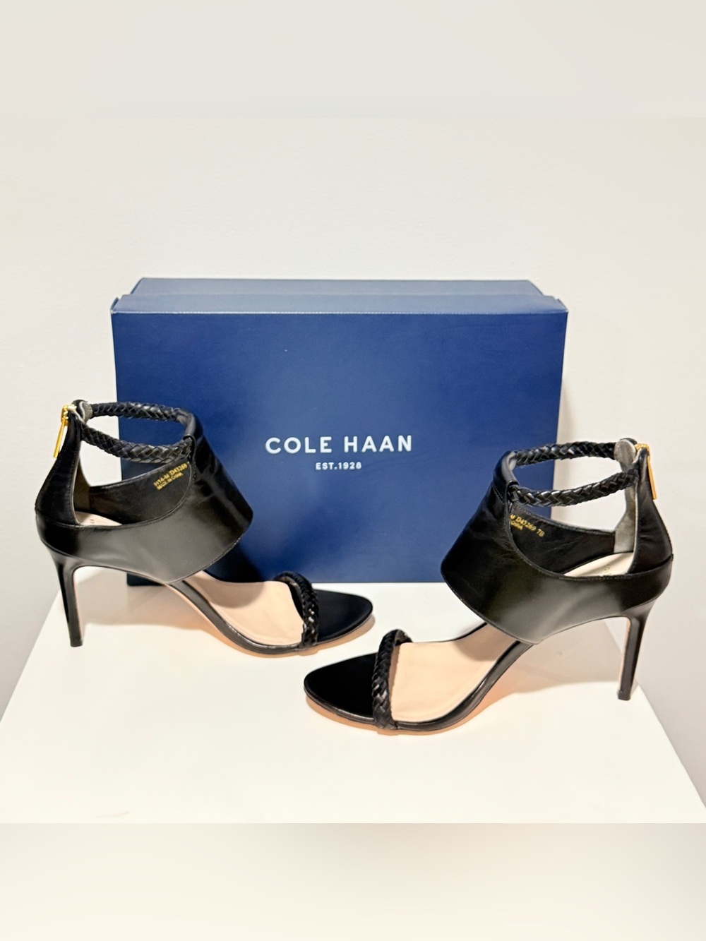 Cole Haan Lise Braided Black Leather Strappy Heels Size 7B